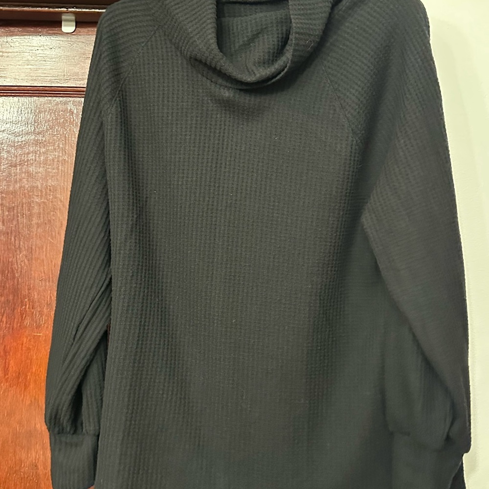 LOFT Black Waffle Knit Cowl Neck Top